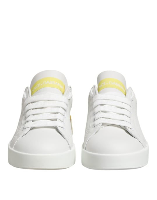 Zapatillas bajas de cuero blanco y amarillo de Dolce & Gabbana - Image 3