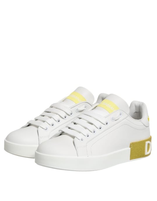 Zapatillas bajas de cuero blanco y amarillo de Dolce & Gabbana - Image 5