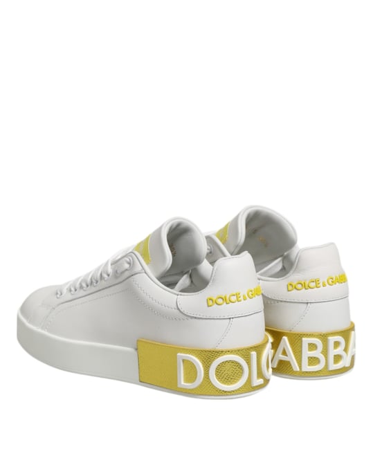 Zapatillas bajas de cuero blanco y amarillo de Dolce & Gabbana - Image 6