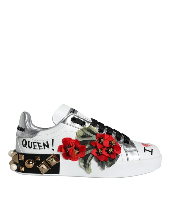 Zapatillas de Cuero Blancas Floral con Tachuelas de Dolce & Gabbana - Image 1