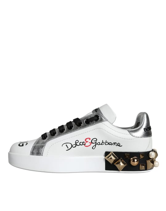 Zapatillas de Cuero Blancas Floral con Tachuelas de Dolce & Gabbana - Image 4