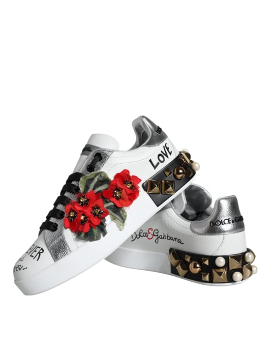 Zapatillas de Cuero Blancas Floral con Tachuelas de Dolce & Gabbana - Image 6