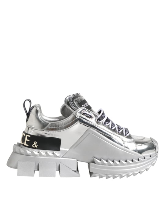 Zapatos Sneakers Super Queen de Cuero Plateado Dolce & Gabbana - Image 1