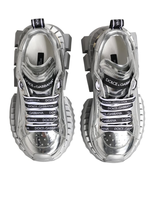 Zapatos Sneakers Super Queen de Cuero Plateado Dolce & Gabbana - Image 3