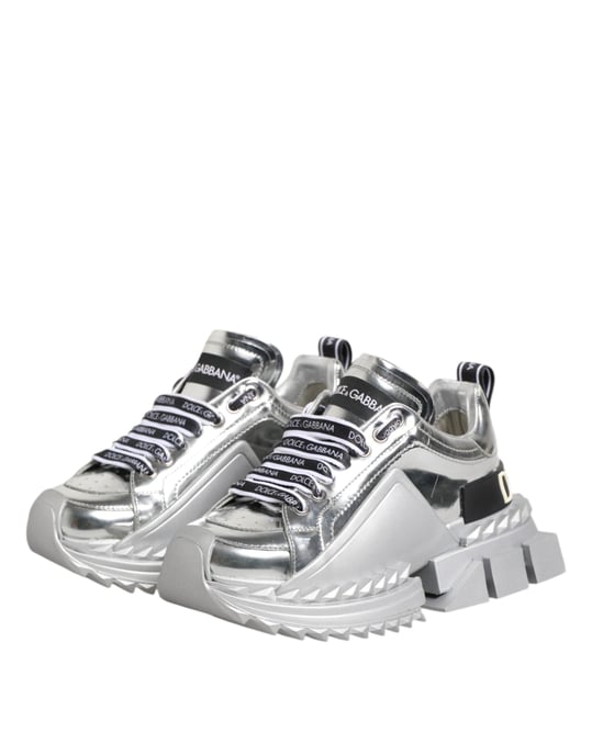 Zapatos Sneakers Super Queen de Cuero Plateado Dolce & Gabbana - Image 4