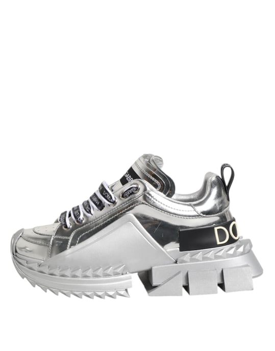 Zapatos Sneakers Super Queen de Cuero Plateado Dolce & Gabbana - Image 6