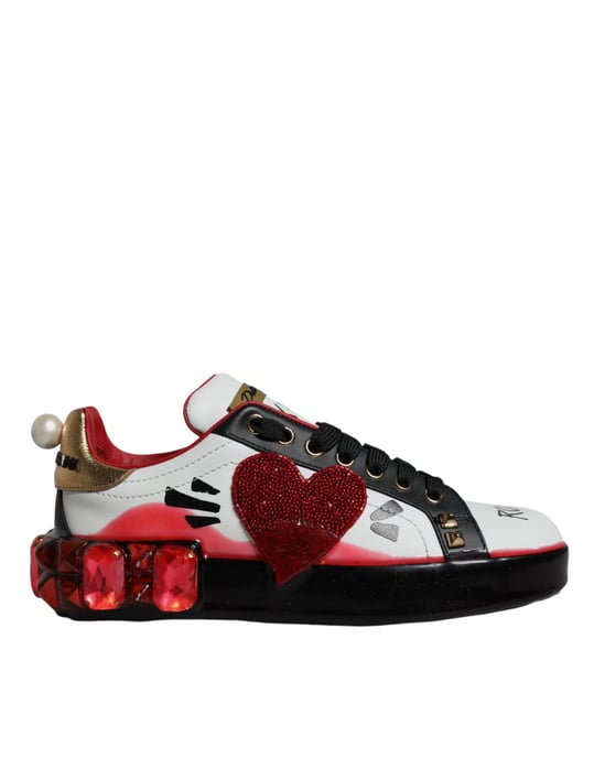 Zapatillas de Cuero Portofino Dolce & Gabbana con Cristales Rojos y Blancos - Image 1