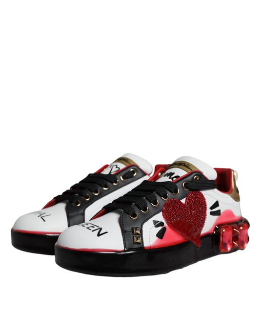 Zapatillas de Cuero Portofino Dolce & Gabbana con Cristales Rojos y Blancos - Image 3