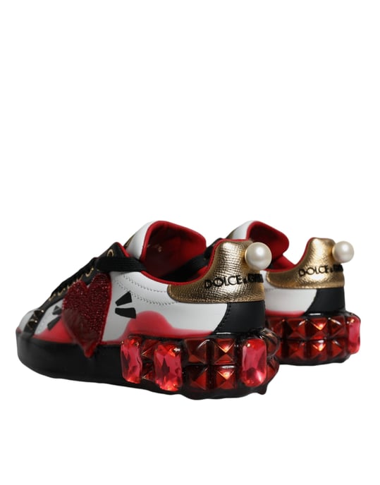 Zapatillas de Cuero Portofino Dolce & Gabbana con Cristales Rojos y Blancos - Image 4