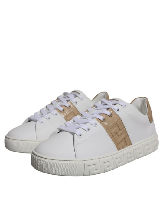 Zapatillas bajas para hombres Versace con print de greca en blanco y marrón de TPU - Image 3