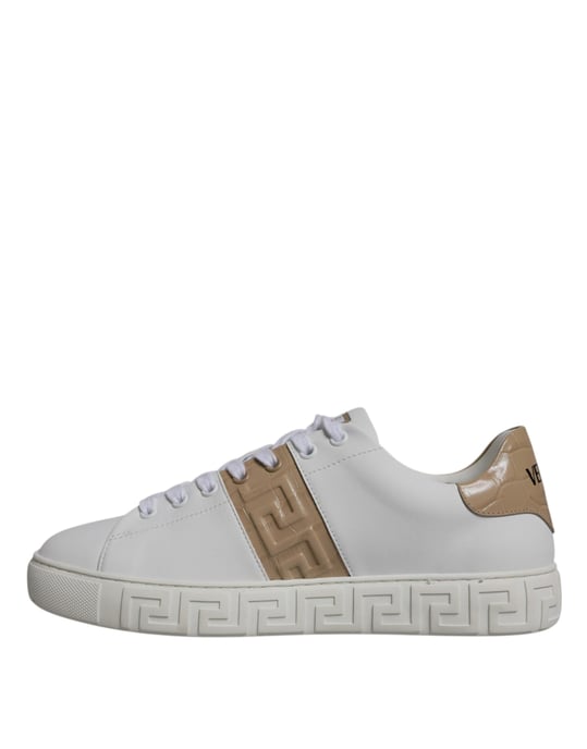 Zapatillas bajas para hombres Versace con print de greca en blanco y marrón de TPU - Image 5