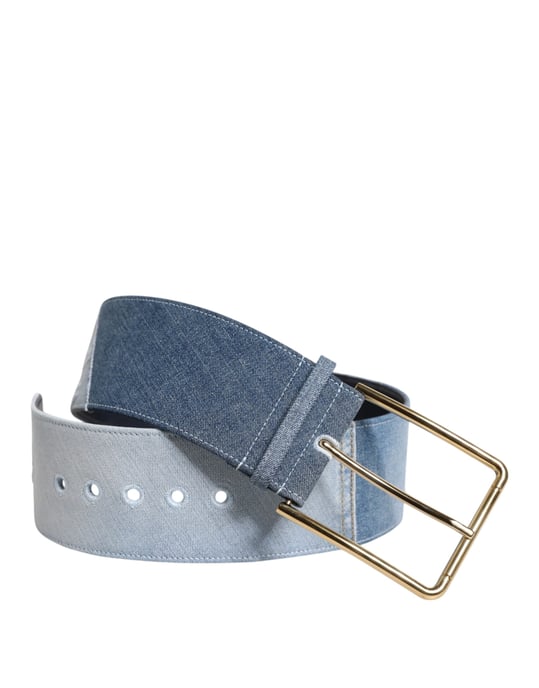 Cinturón de mezclilla azul bicolor con hebilla de metal dorado de Dolce & Gabbana - Image 2