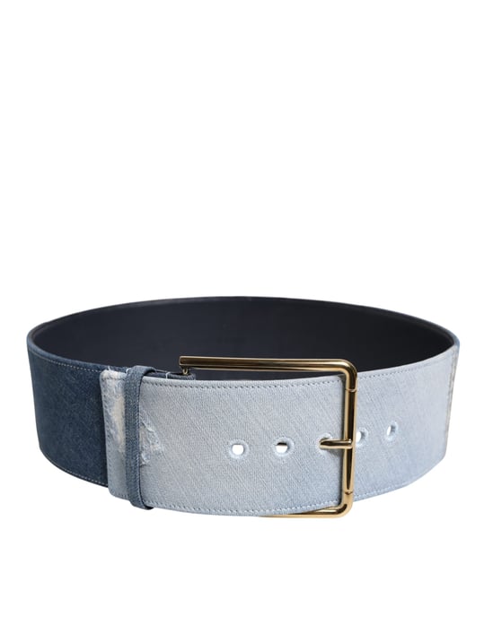 Cinturón de mezclilla azul bicolor con hebilla de metal dorado de Dolce & Gabbana - Image 3