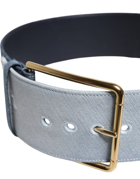 Cinturón de mezclilla azul bicolor con hebilla de metal dorado de Dolce & Gabbana - Image 4