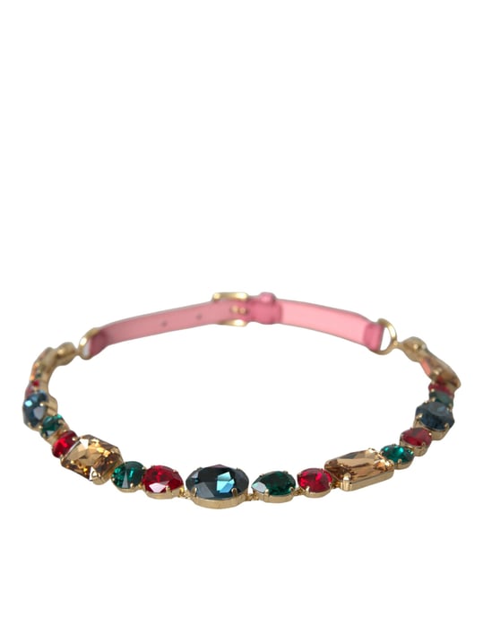 Cinturón de Cuero Rosa con Cadena de Cristales Embellecida de Dolce & Gabbana - Image 2