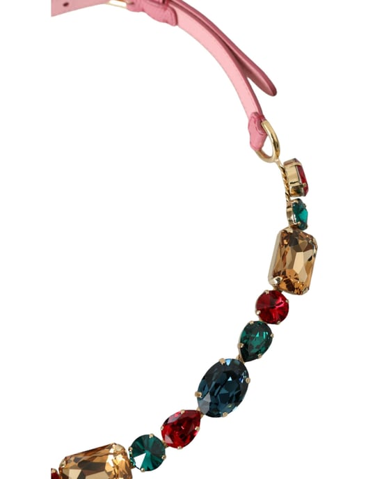 Cinturón de Cuero Rosa con Cadena de Cristales Embellecida de Dolce & Gabbana - Image 3