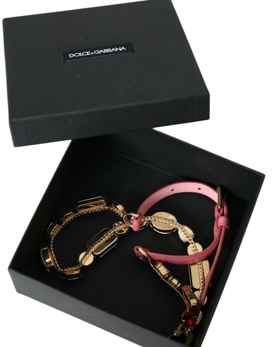 Cinturón de Cuero Rosa con Cadena de Cristales Embellecida de Dolce & Gabbana - Image 6