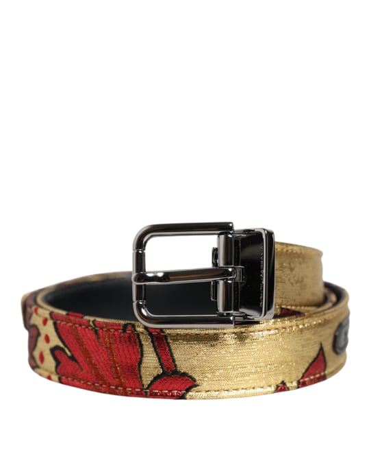 Cinturón de Jacquard Floral Dorado con Hebilla de Metal Plateado de Dolce & Gabbana - Image 1