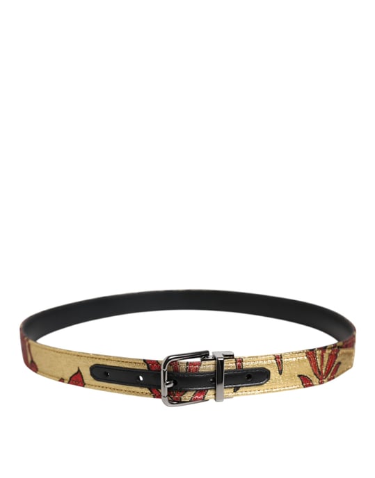Cinturón de Jacquard Floral Dorado con Hebilla de Metal Plateado de Dolce & Gabbana - Image 3