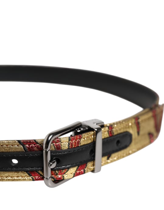 Cinturón de Jacquard Floral Dorado con Hebilla de Metal Plateado de Dolce & Gabbana - Image 4