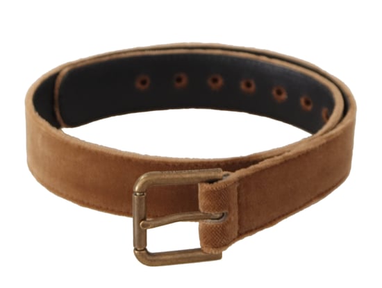 Cinturón de Hebilla de Metal con Logo Vintage en Bronce de Terciopelo Marrón Dolce & Gabbana - Image 1