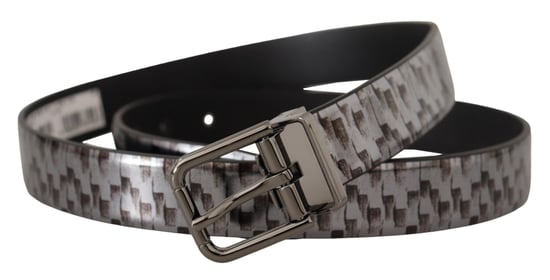 Cinturón de Cuero Gris con Hebilla de Metal 3D en Gris de Dolce & Gabbana con Diseño de Espiga - Image 2