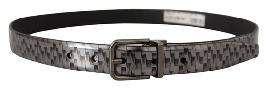 Cinturón de Cuero Gris con Hebilla de Metal 3D en Gris de Dolce & Gabbana con Diseño de Espiga - Image 3