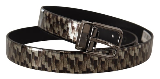 Cinturón Gris de Cuero con Diseño de Espiga Marrón de Dolce & Gabbana - Image 2