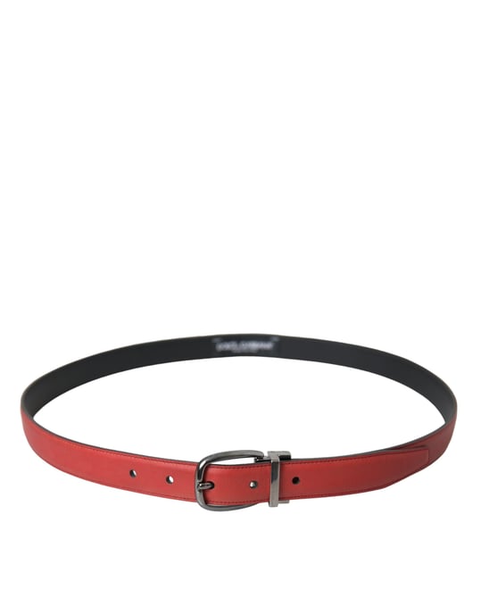 Cinturón de Cuero Rojo con Hebilla de Metal Plateado para Hombre de Dolce & Gabbana - Image 2
