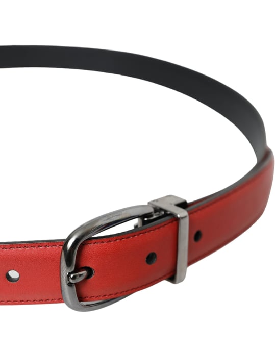 Cinturón de Cuero Rojo con Hebilla de Metal Plateado para Hombre de Dolce & Gabbana - Image 4