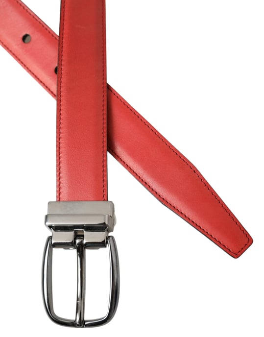 Cinturón de Cuero Rojo con Hebilla de Metal Plateado para Hombre de Dolce & Gabbana - Image 5