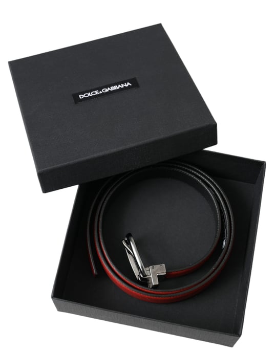 Cinturón de Cuero Rojo con Hebilla de Metal Plateado para Hombre de Dolce & Gabbana - Image 6