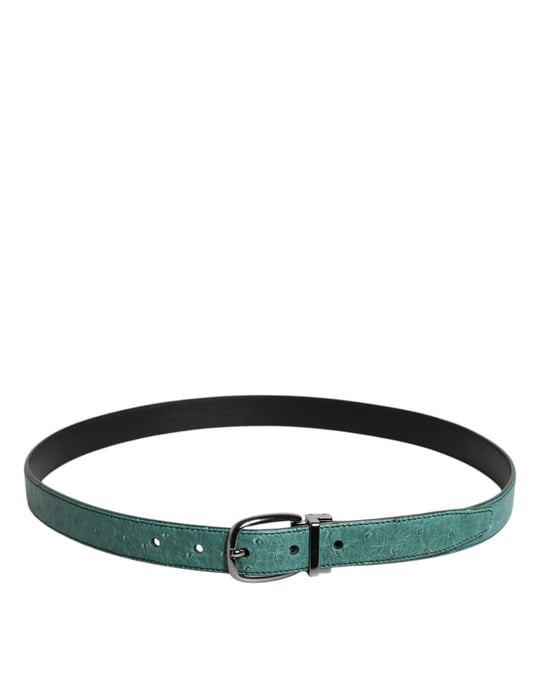 Cinturón de cuero de avestruz verde con hebilla de metal plateado de Dolce & Gabbana - Image 3