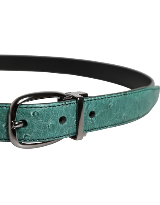 Cinturón de cuero de avestruz verde con hebilla de metal plateado de Dolce & Gabbana - Image 4