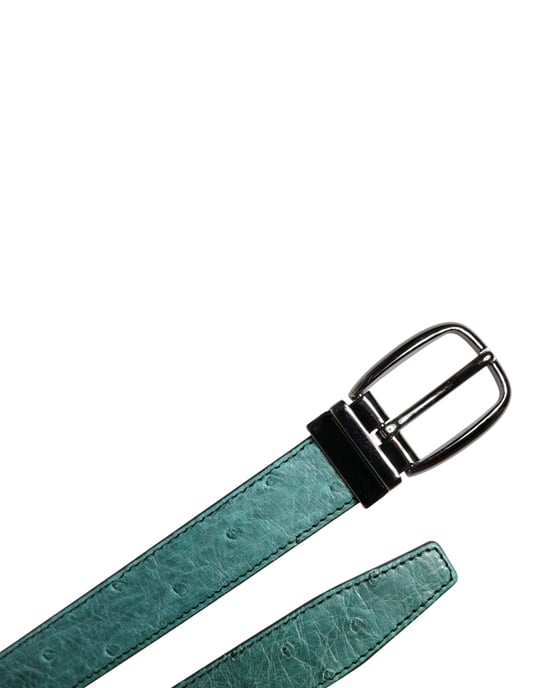 Cinturón de cuero de avestruz verde con hebilla de metal plateado de Dolce & Gabbana - Image 6