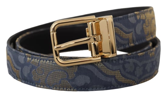 Cinturón de hebilla metálica en tono dorado con logo de jacquard azul marino de Dolce & Gabbana - Image 2