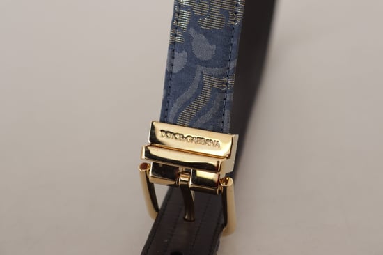 Cinturón de hebilla metálica en tono dorado con logo de jacquard azul marino de Dolce & Gabbana - Image 3