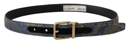 Cinturón de hebilla metálica en tono dorado con logo de jacquard azul marino de Dolce & Gabbana - Image 4