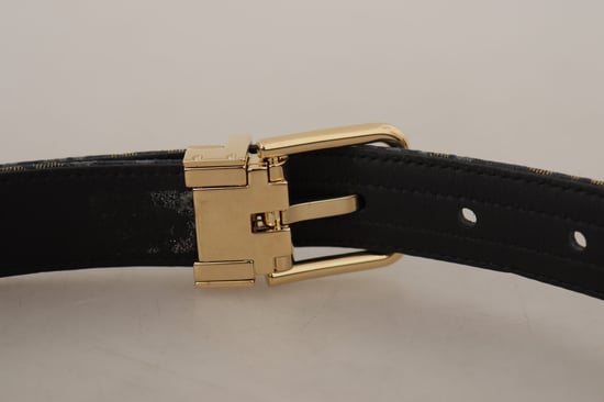 Cinturón de hebilla metálica en tono dorado con logo de jacquard azul marino de Dolce & Gabbana - Image 6