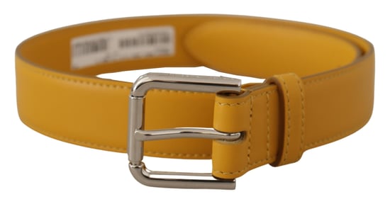 Cinturón de Cuero Amarillo con Hebilla de Metal en Tono Plateado y Logo de Dolce & Gabbana - Image 1