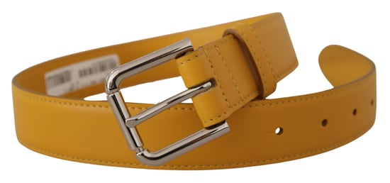 Cinturón de Cuero Amarillo con Hebilla de Metal en Tono Plateado y Logo de Dolce & Gabbana - Image 2