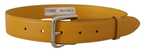 Cinturón de Cuero Amarillo con Hebilla de Metal en Tono Plateado y Logo de Dolce & Gabbana - Image 3
