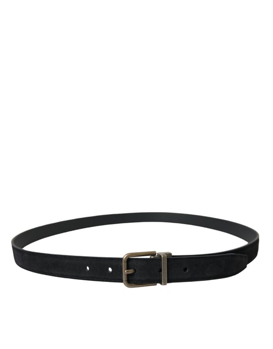 Cinturón de Piel de Ante Negro con Hebilla de Metal Dorado de Dolce & Gabbana - Image 2