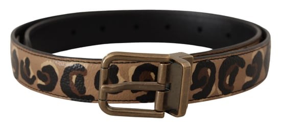 Cinturón de Cuero Marrón con Estampado de Leopardo y Hebilla de Metal Bronce de Dolce & Gabbana - Image 1