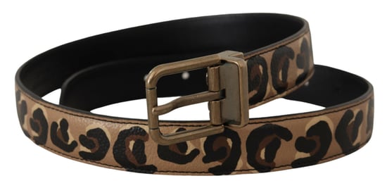 Cinturón de Cuero Marrón con Estampado de Leopardo y Hebilla de Metal Bronce de Dolce & Gabbana - Image 2