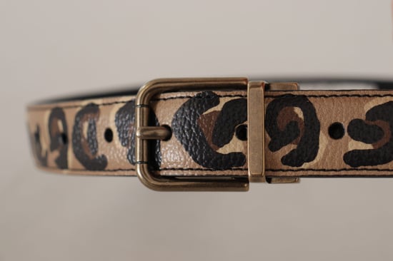 Cinturón de Cuero Marrón con Estampado de Leopardo y Hebilla de Metal Bronce de Dolce & Gabbana - Image 4