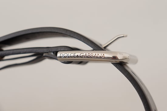 Cinturón de piel negra Dolce & Gabbana con hebilla de metal tono plateado y ojales. - Image 5