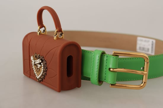 Bolso Micro Devotion Corazón de Cuero Verde Dolce & Gabbana con Auriculares y Cinturón - Image 2