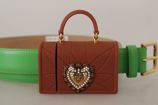 Bolso Micro Devotion Corazón de Cuero Verde Dolce & Gabbana con Auriculares y Cinturón - Image 6