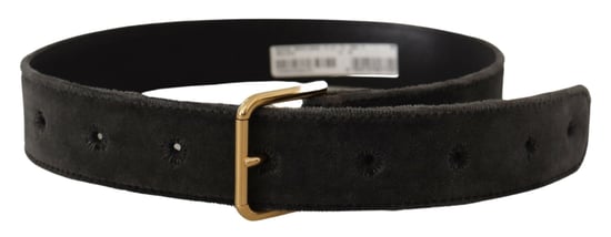 Cinturón de hebilla metálica en tono dorado con logo de terciopelo marrón de Dolce & Gabbana - Image 3